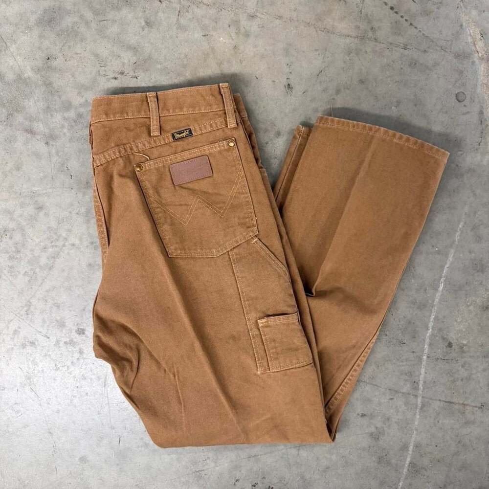 Vintage 90s Wrangler Brown Duck Carpenter Pants Made In USA 38x32